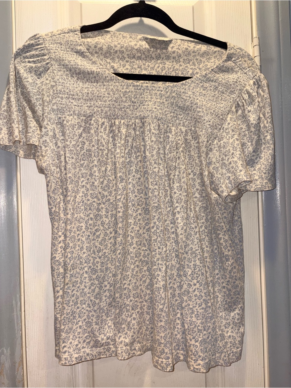 Lucky Brand White Top with Light Blue Floral Print